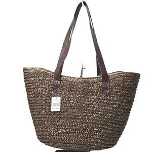 Yankee Candle Womens Large Straw Tote Bag Farmers Market Bag Drawstring NWT